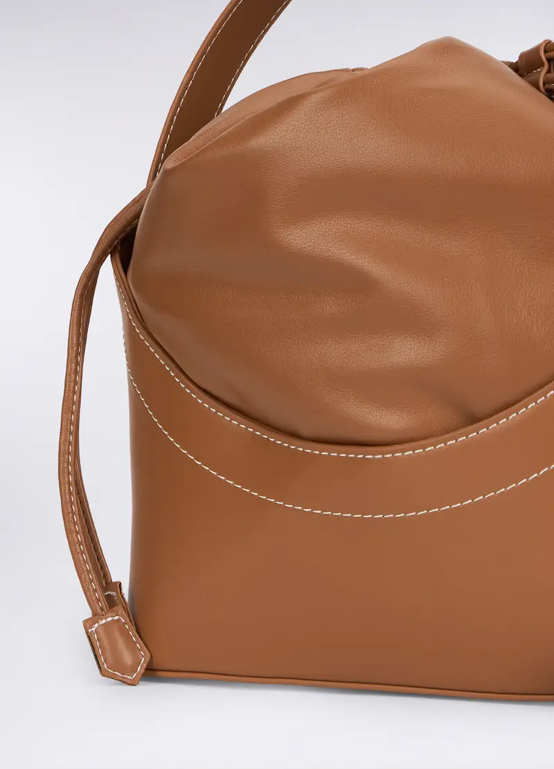 Borsa In Eco Pelle A Secchiello Donna, Marrone cioccolato miniatura 2