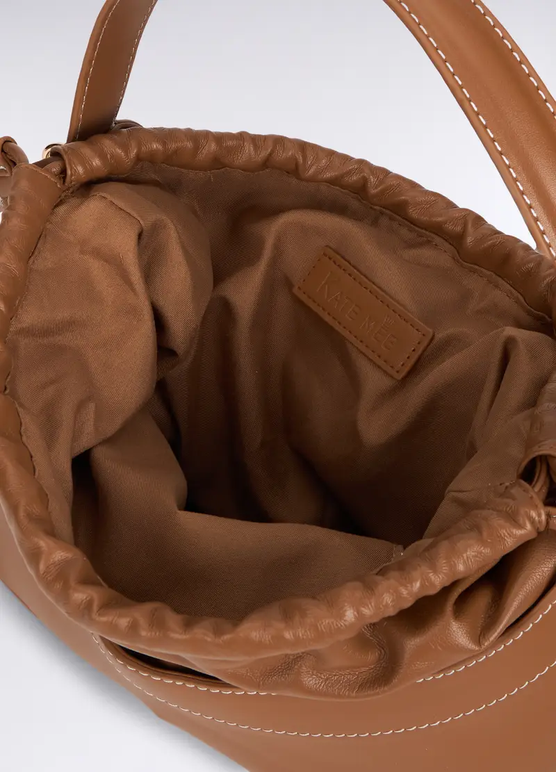 Borsa In Eco Pelle A Secchiello Donna, Marrone cioccolato miniatura 3