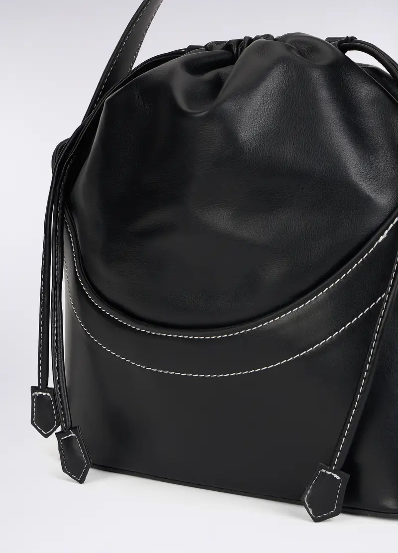 Borsa In Eco Pelle A Secchiello Donna, Nero miniatura 2