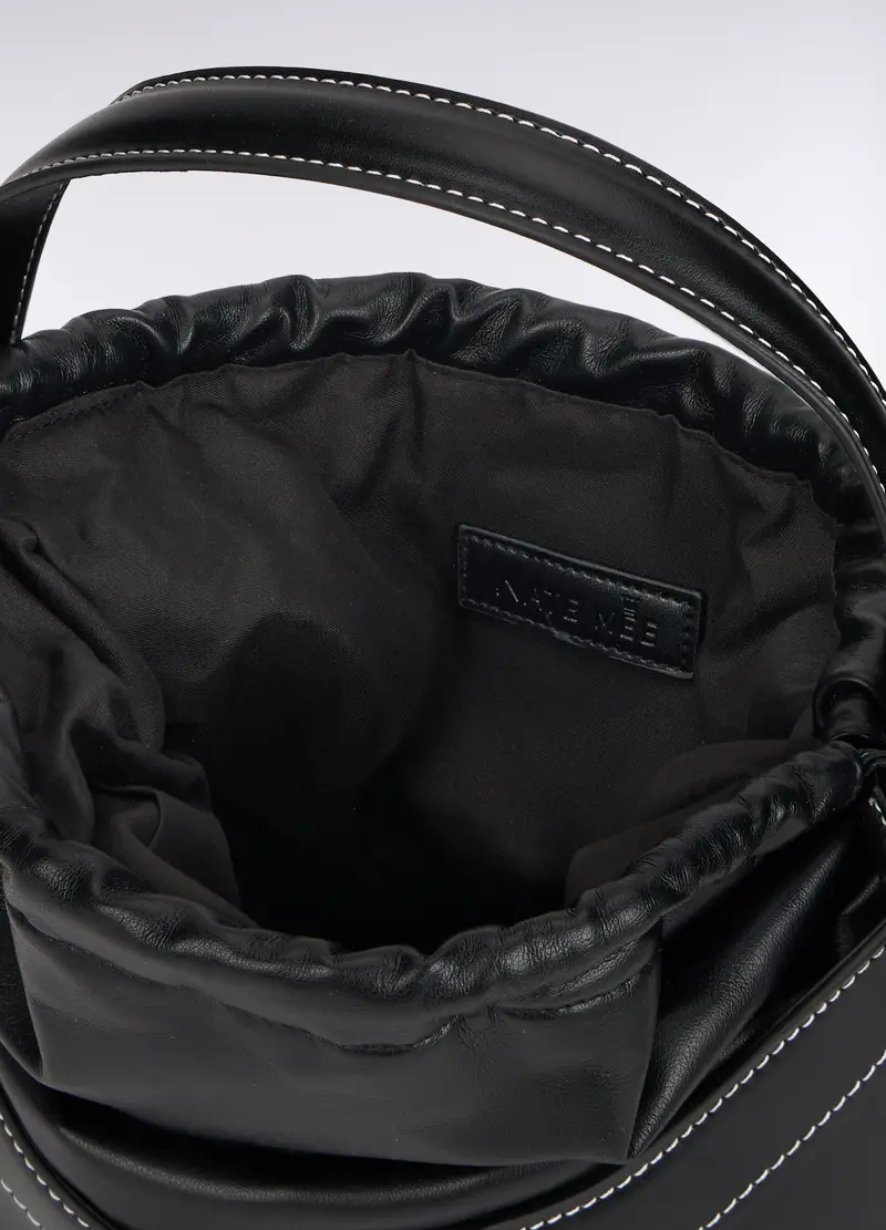 Borsa In Eco Pelle A Secchiello Donna, Nero miniatura 3