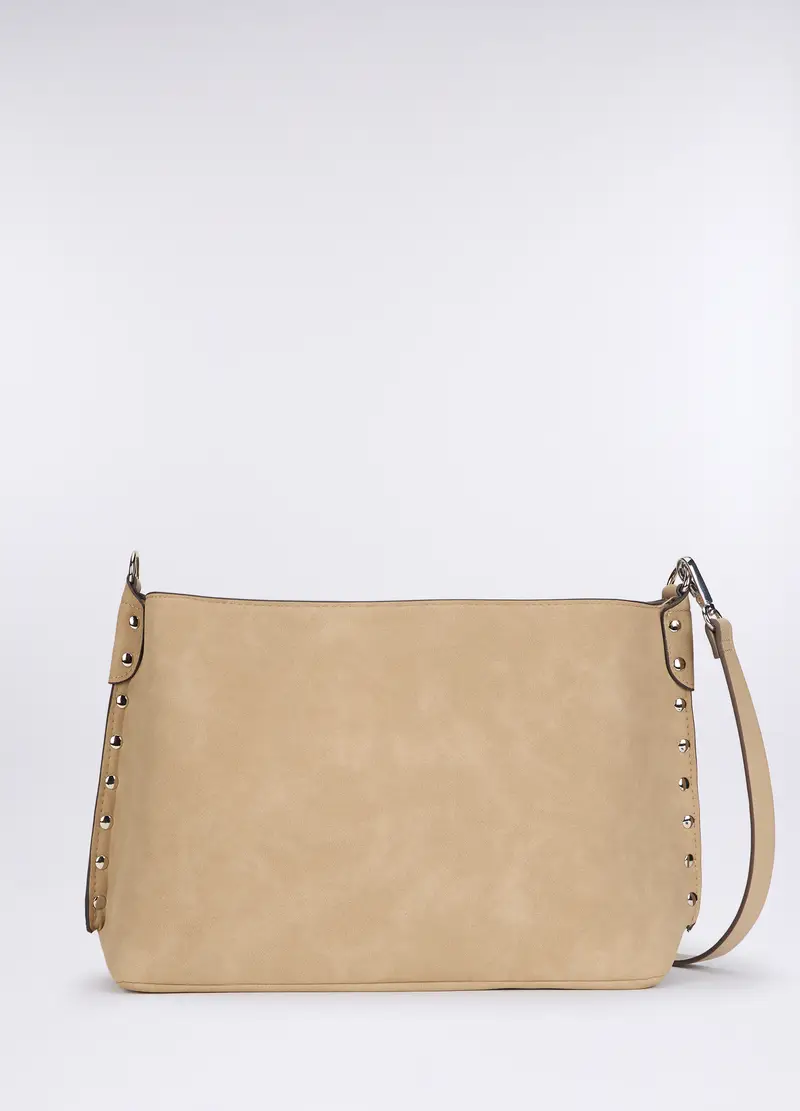 Borsa In Eco Pelle Con Borchie Donna, Beige chiaro