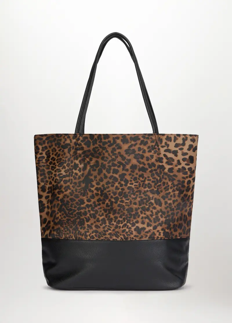 Borsa Shopper Donna, Nero stampa 1