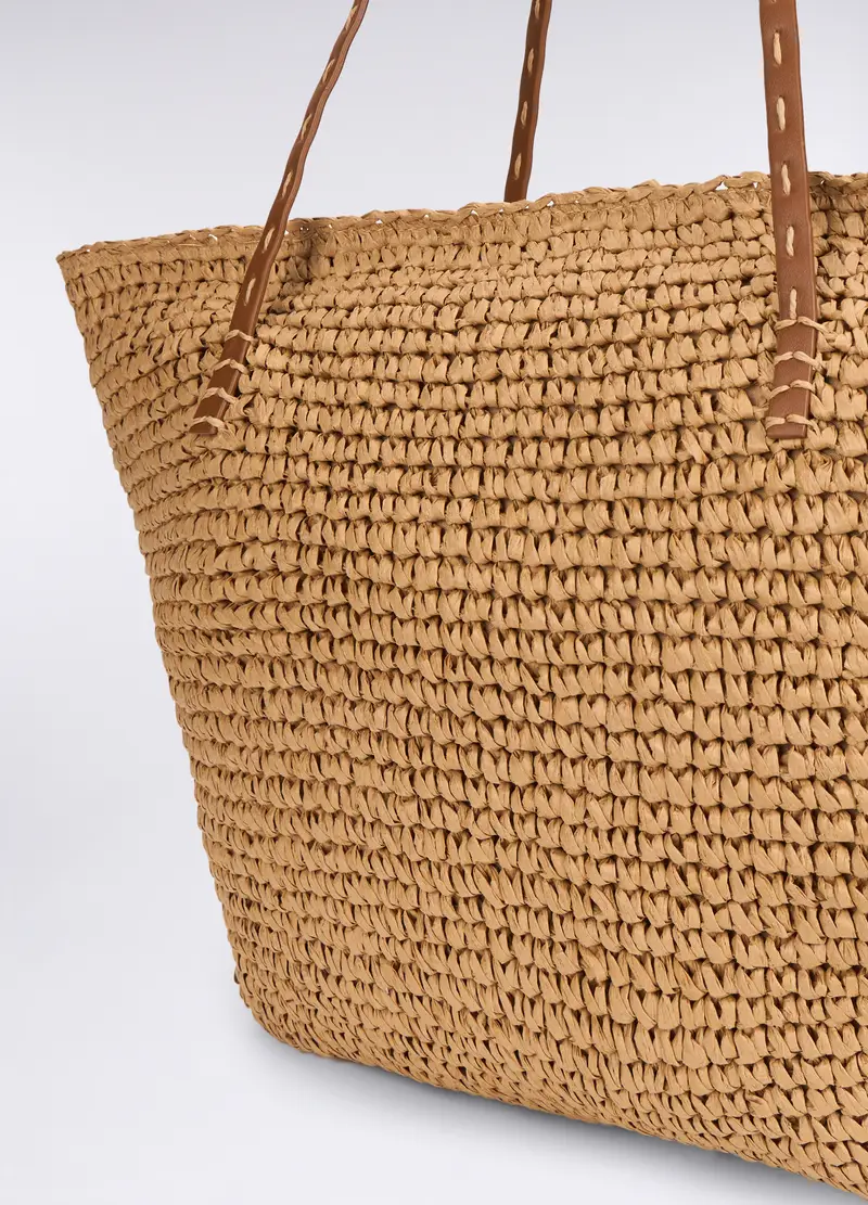 Borsa Shopper In Carta Tessile Donna, Beige chiaro miniatura 2