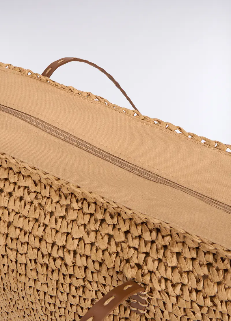 Borsa Shopper In Carta Tessile Donna, Beige chiaro miniatura 3