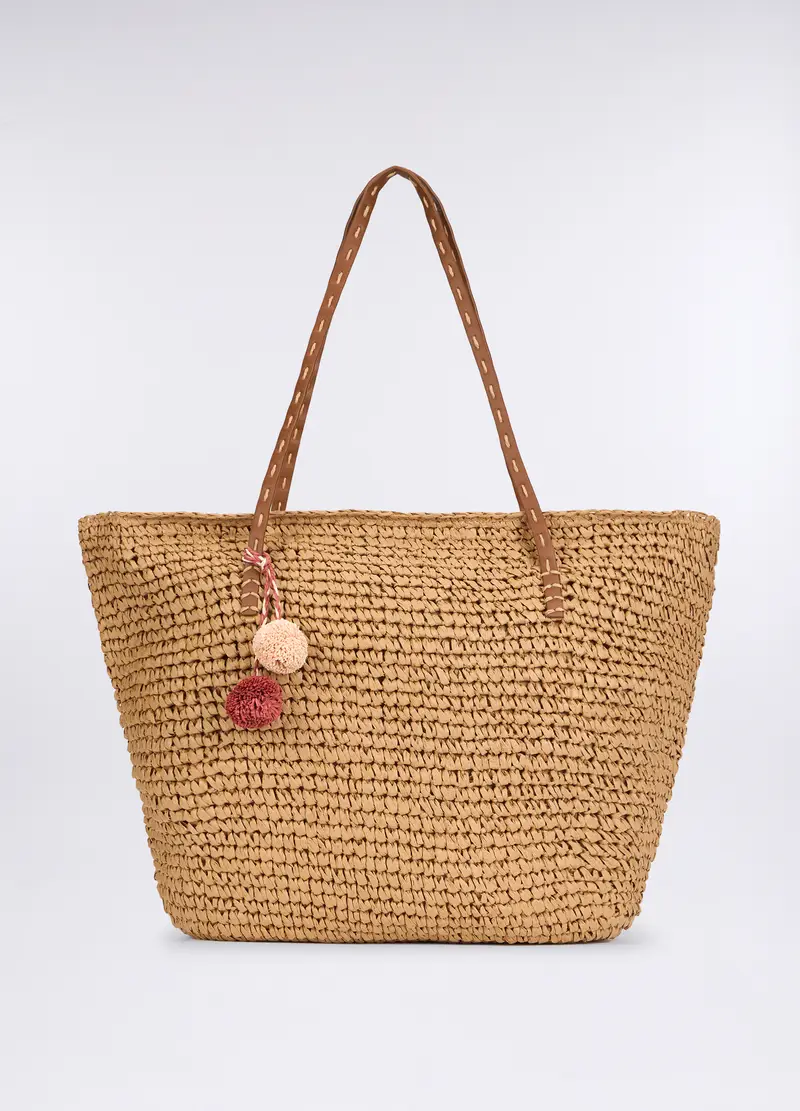 Borsa Shopper In Carta Tessile Donna, Beige chiaro