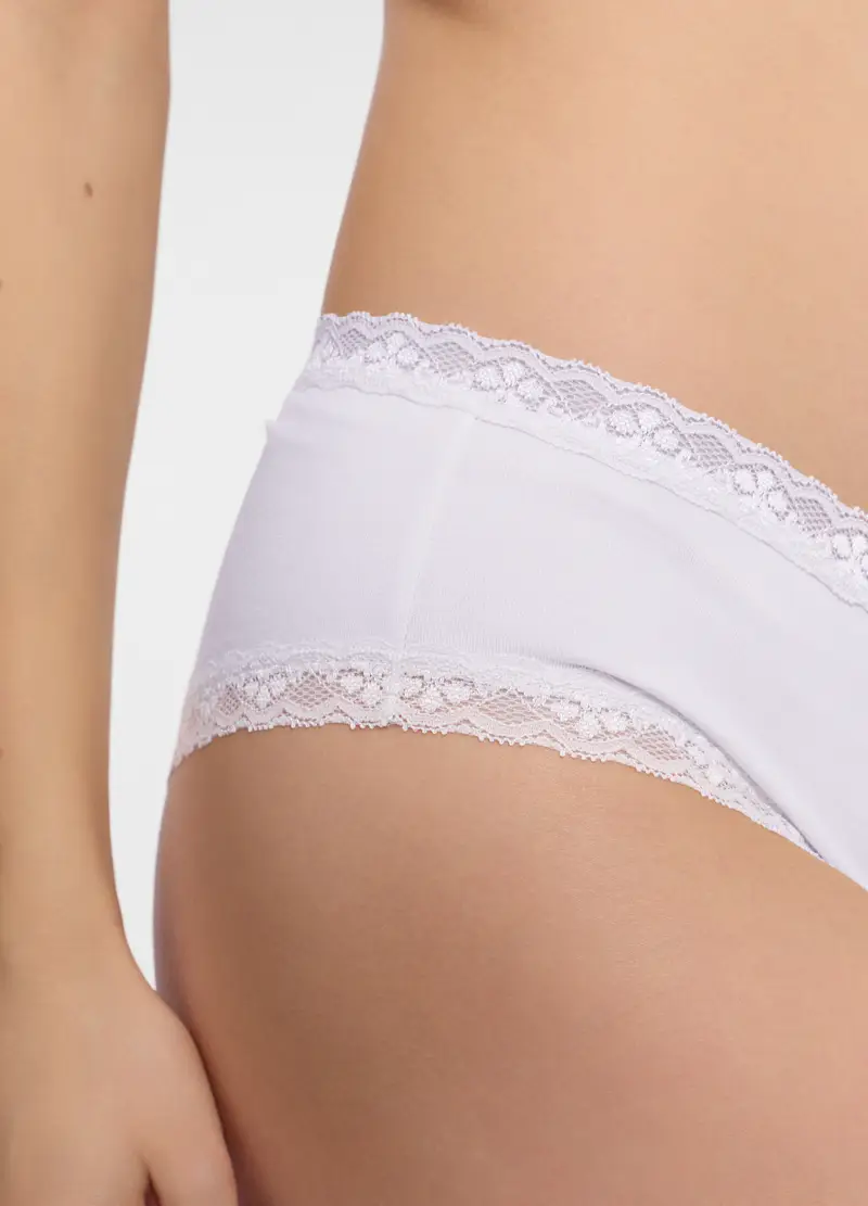 Brasiliana In Jersey Di Cotone Stretch Donna, Bianco panna miniatura 3