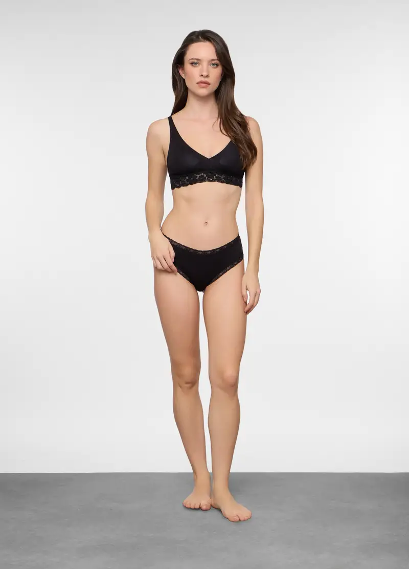 Brasiliana In Jersey Di Cotone Stretch Donna, Nero