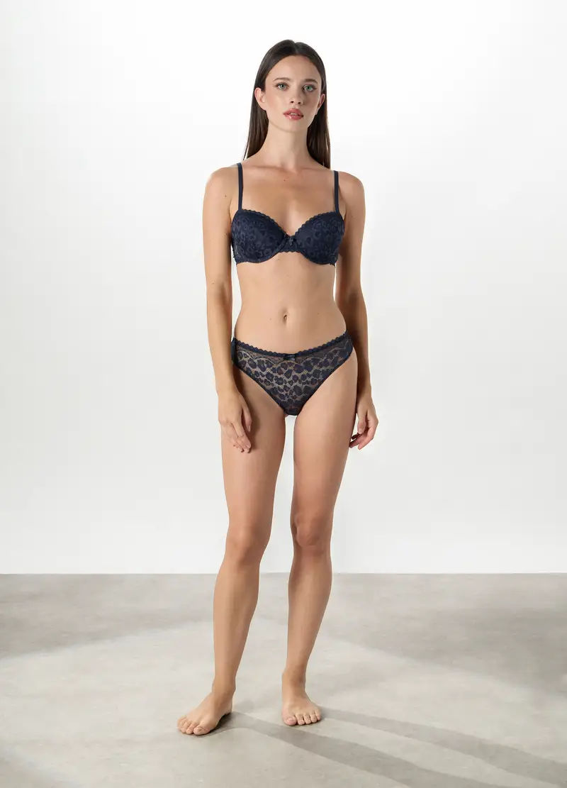 Upim, Brasiliana In Pizzo Tinta Unita, Donna, Blu scuro, Taglia: S