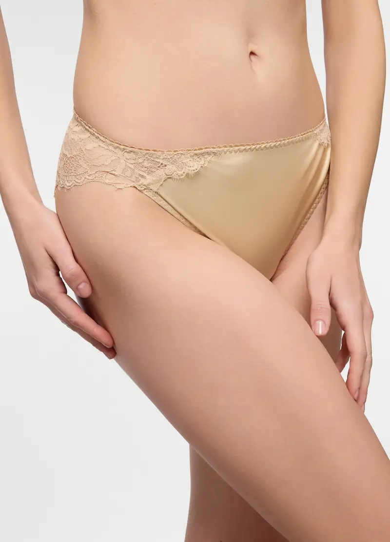 Brasiliana Satin Con Inserti In Pizzo Donna, Champagne miniatura 3