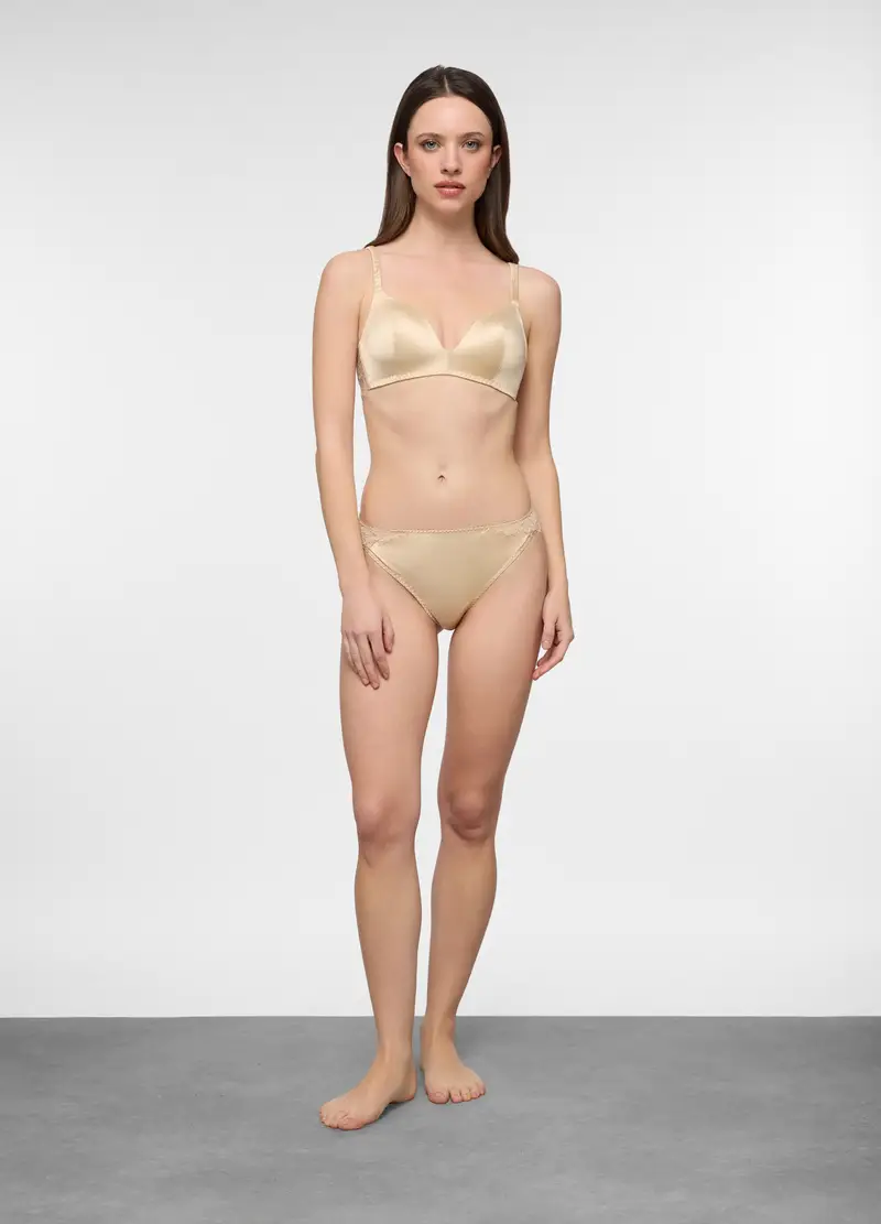 Brasiliana Satin Con Inserti In Pizzo Donna, Champagne