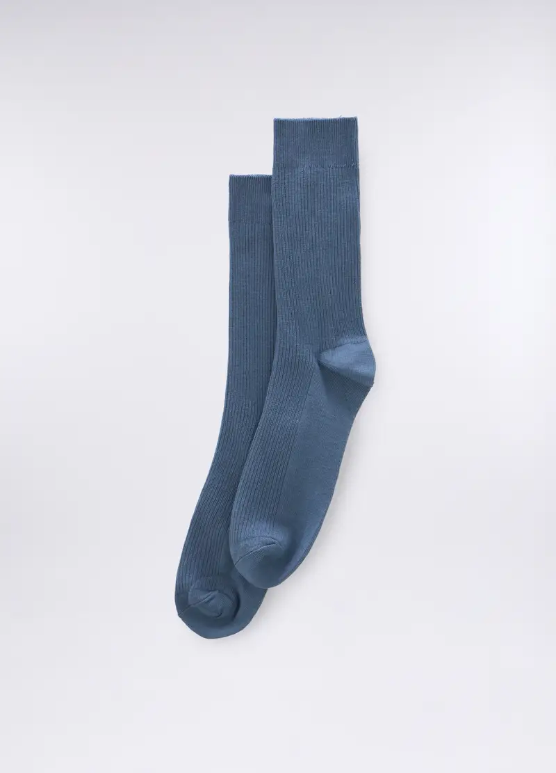 Calze Corte In Cotone Stretch A Costine Uomo, Azzurro celeste