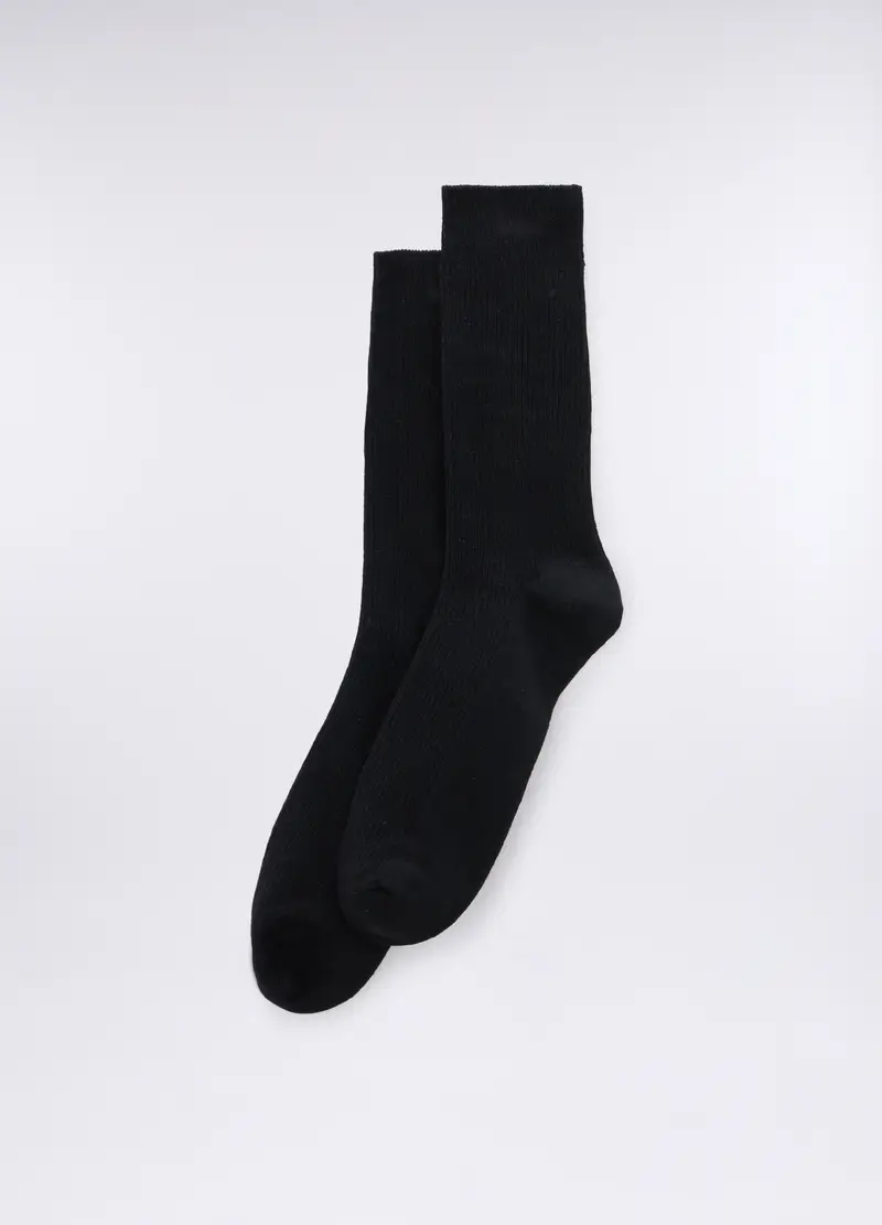 Calze Corte In Cotone Stretch A Costine Uomo, Nero