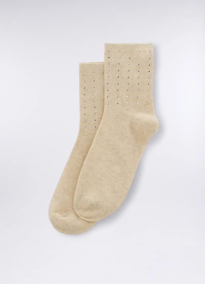 Calze Corte In Cotone Stretch Donna, Beige chiaro