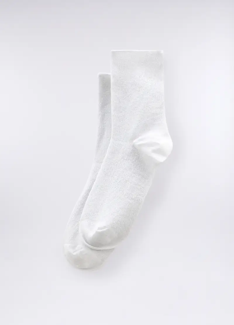 Calze Corte Mista Lyocell Stretch Donna, Bianco gesso