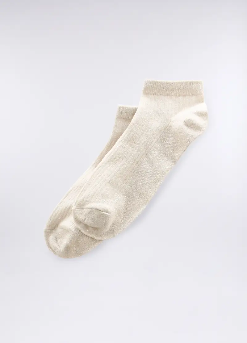 Calze Corte Misto Cotone Stretch Con Filo Lurex Donna, Beige