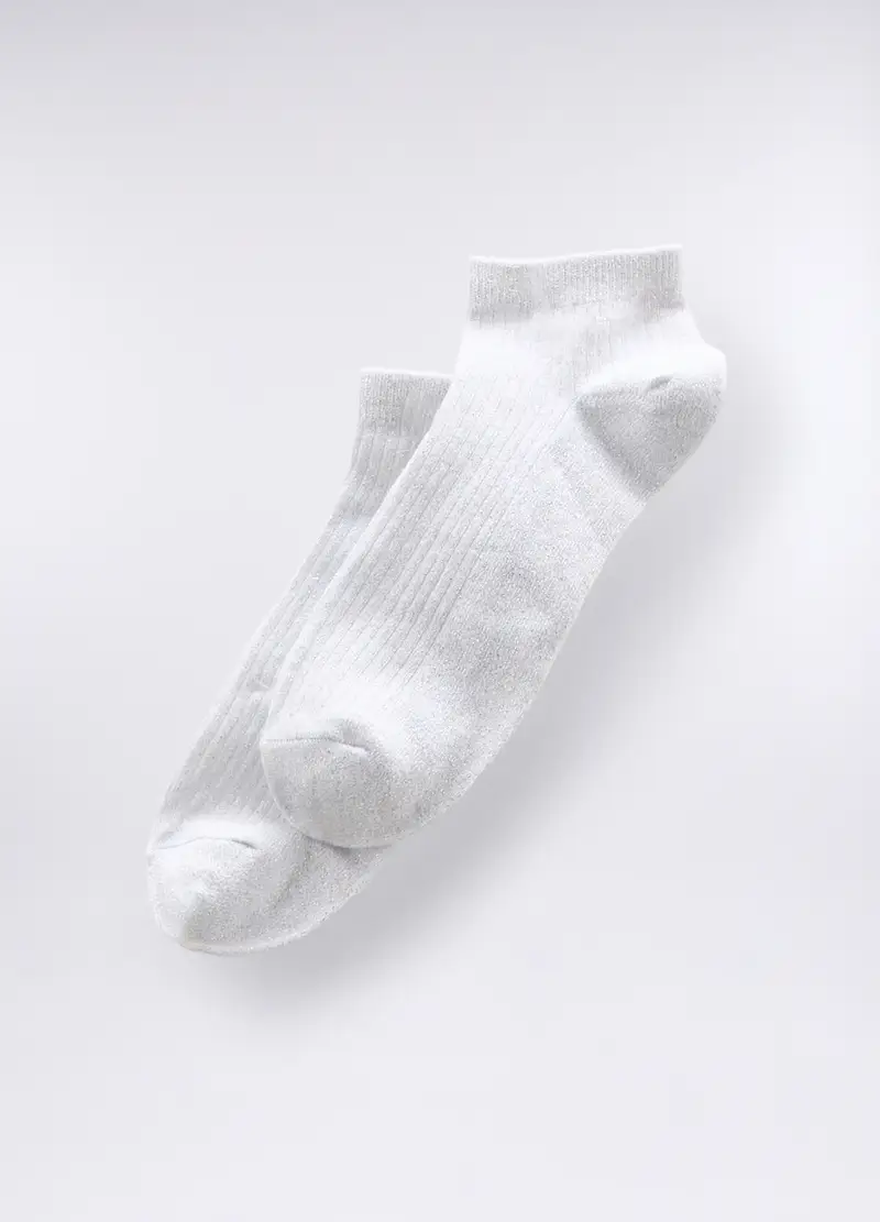 Calze Corte Misto Cotone Stretch Con Filo Lurex Donna, Bianco gesso