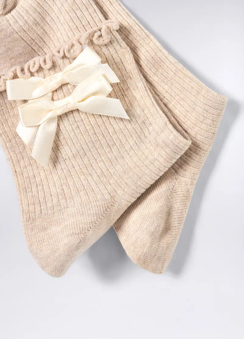 Calze In Costina Di Cotone Stretch Donna, Beige chiaro miniatura 2