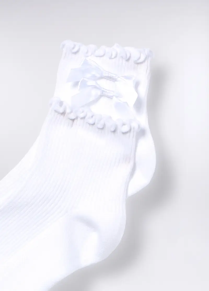 Calze In Costina Di Cotone Stretch Donna, Bianco gesso miniatura 2