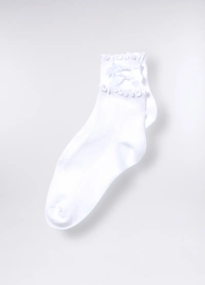 Calze In Costina Di Cotone Stretch Donna, Bianco gesso