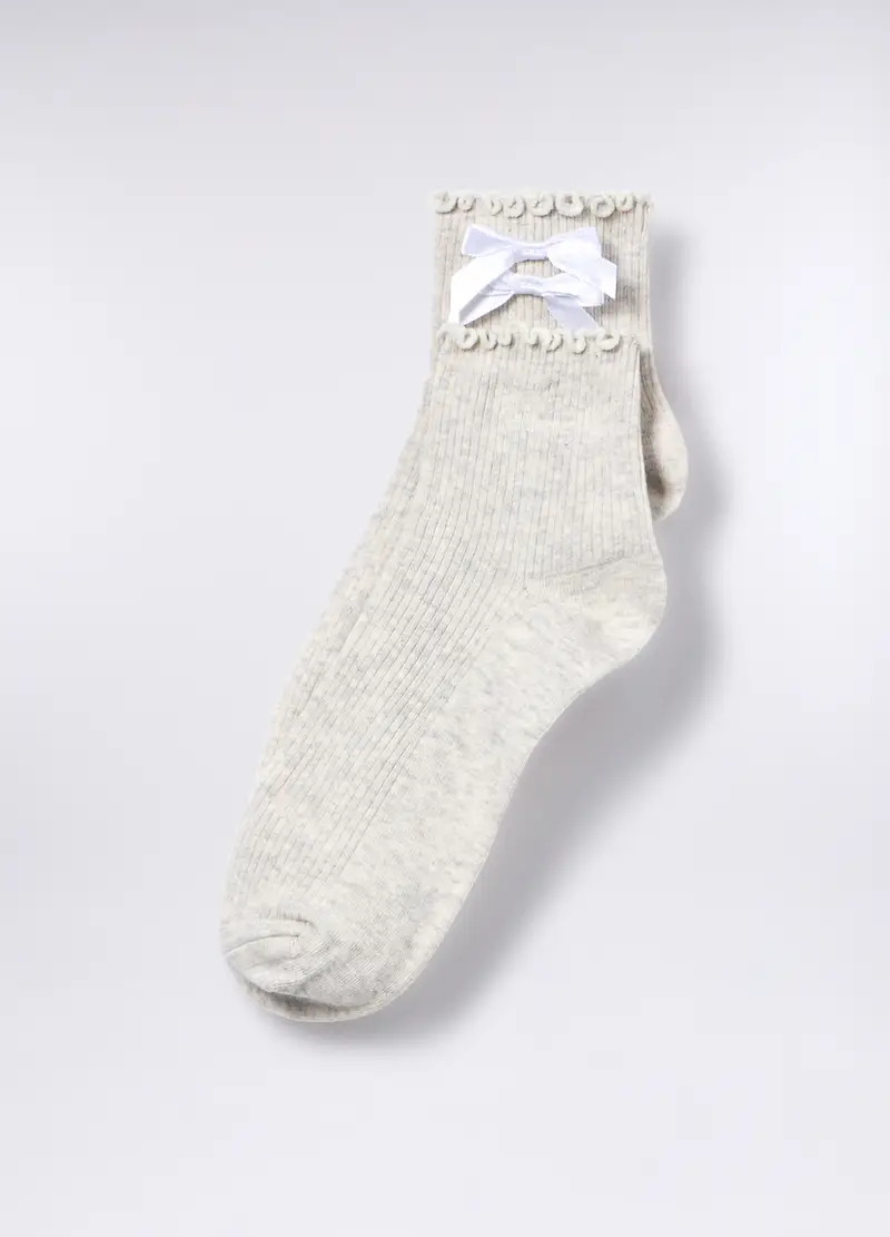 Calze In Costina Di Cotone Stretch Donna, Grigio chiaro melange