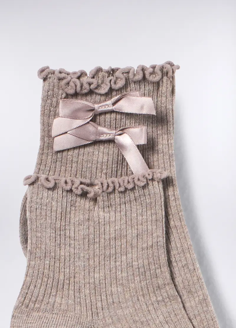 Calze In Costina Di Cotone Stretch Donna, Marrone chiaro miniatura 2