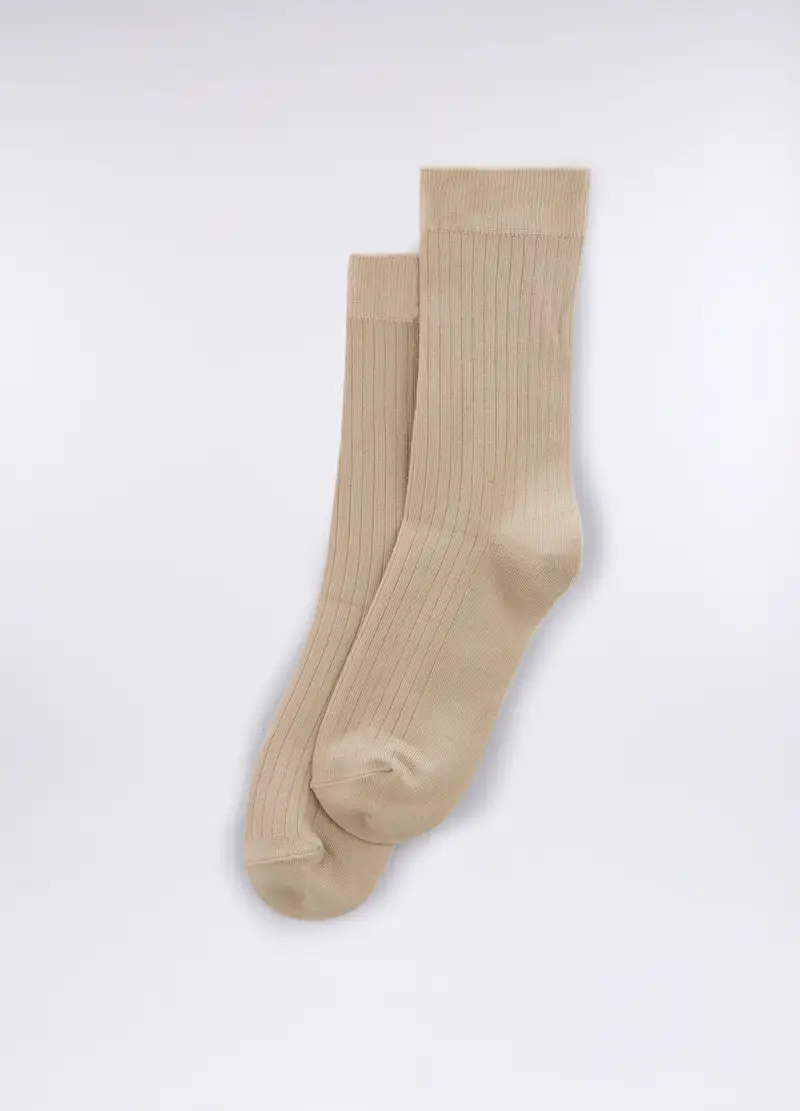 Calze Midi In Misto Viscosa Stretch Donna, Beige chiaro