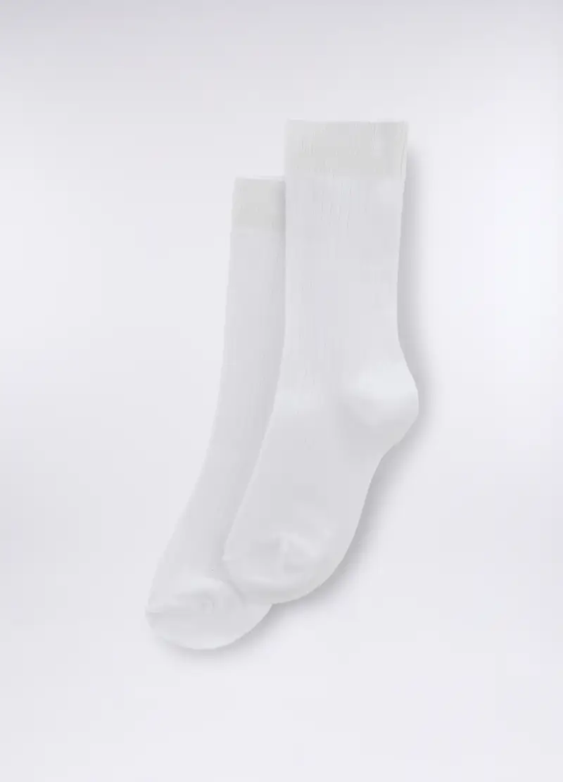 Calze Midi In Misto Viscosa Stretch Donna, Bianco gesso