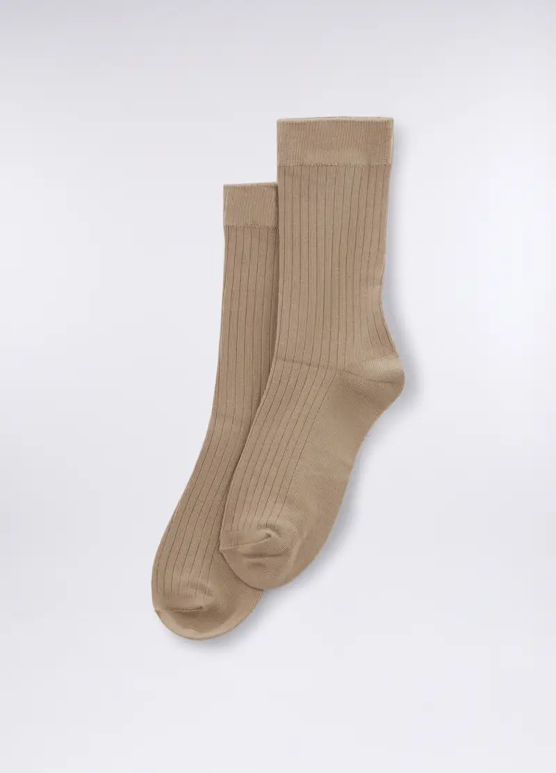 Calze Midi In Misto Viscosa Stretch Donna, Marrone chiaro