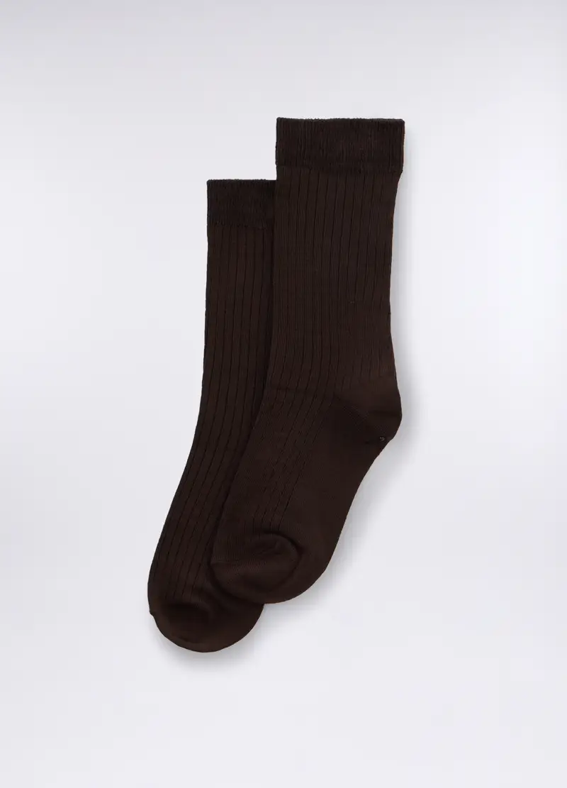 Calze Midi In Misto Viscosa Stretch Donna, Marrone scuro