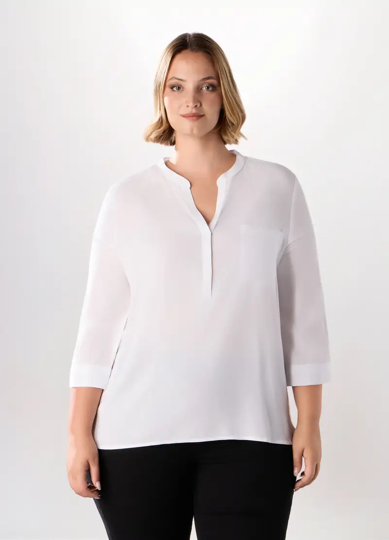 Camicetta In Viscosa Con Maniche A 3/4 Donna Curvy, Bianco
