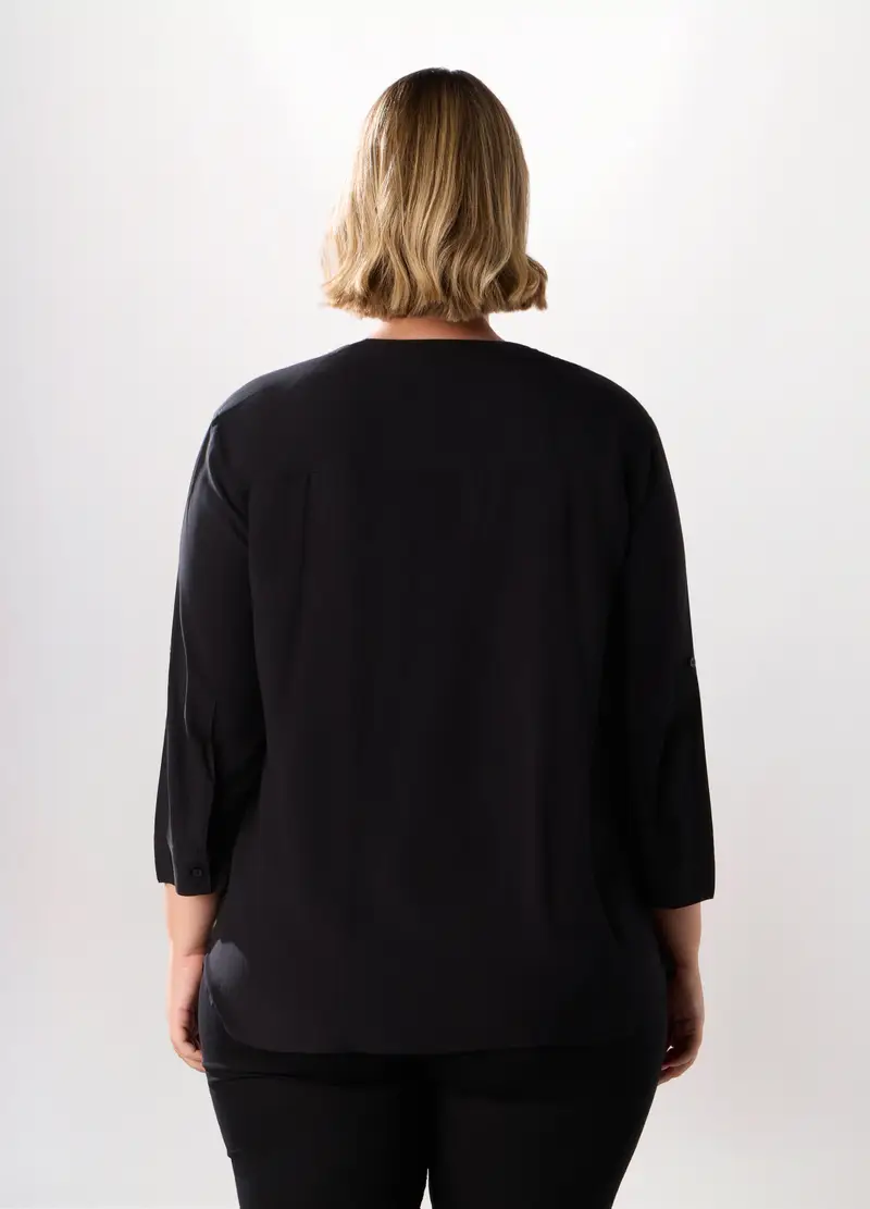 Camicetta In Viscosa Con Maniche A 3/4 Donna Curvy, Nero miniatura 2