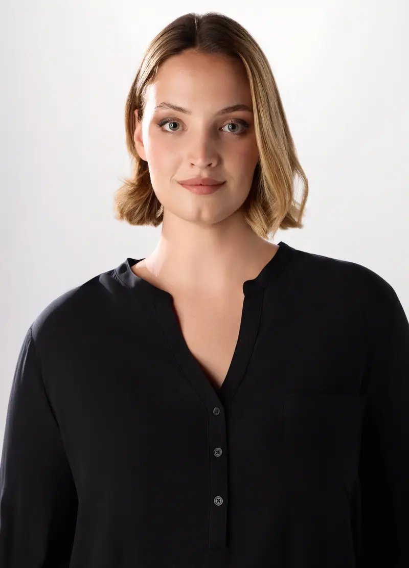 Camicetta In Viscosa Con Maniche A 3/4 Donna Curvy, Nero miniatura 3