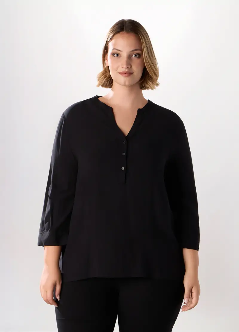 Camicetta In Viscosa Con Maniche A 3/4 Donna Curvy, Nero