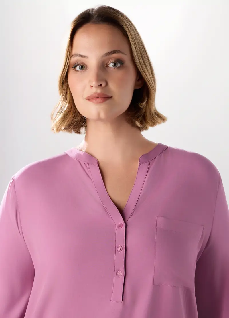 Camicetta In Viscosa Con Maniche A 3/4 Donna Curvy, Rosa miniatura 3