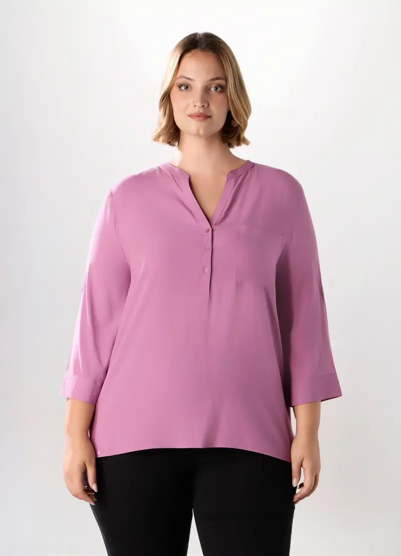 Camicetta In Viscosa Con Maniche A 3/4 Donna Curvy, Rosa