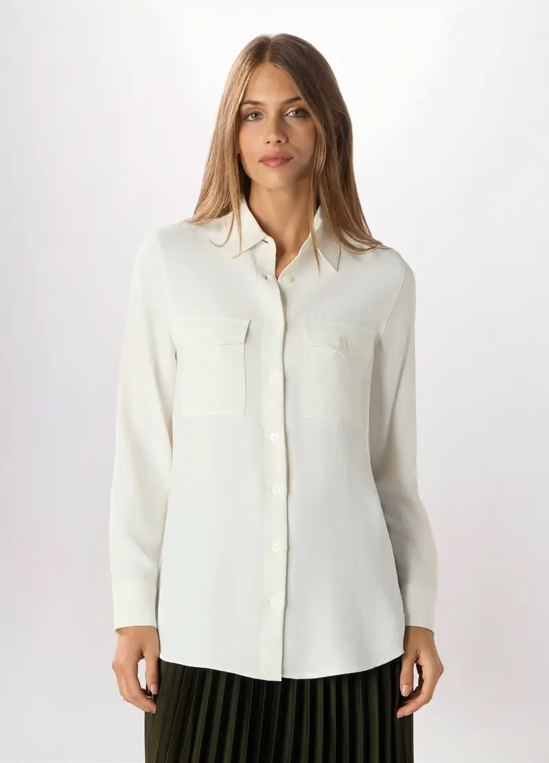 Camicia A Maniche Lunghe Donna, Bianco panna