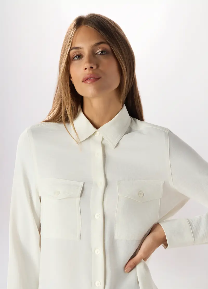 Camicia A Maniche Lunghe Donna, Bianco panna miniatura 3
