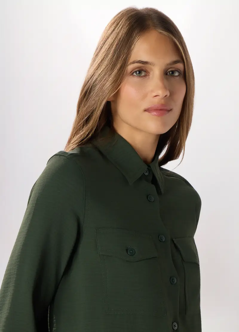 Camicia A Maniche Lunghe Donna, Verde scuro miniatura 3