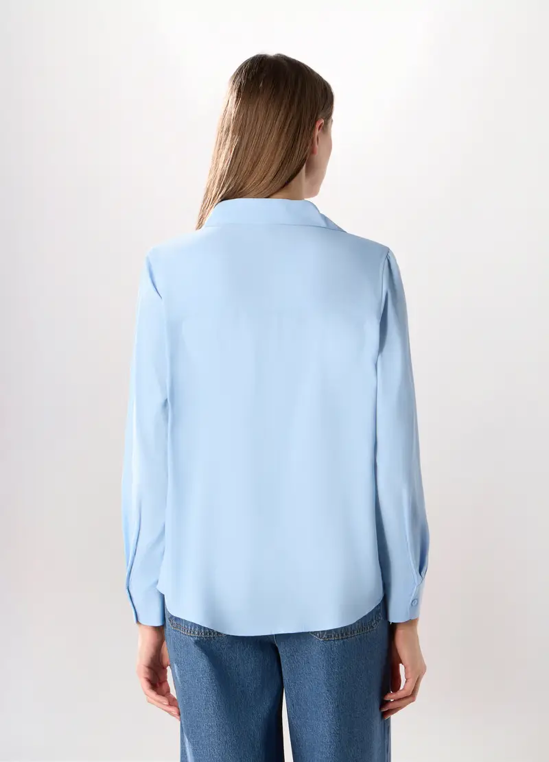 Camicia A Maniche Lunghe Tinta Unita Donna, Azzurro miniatura 2