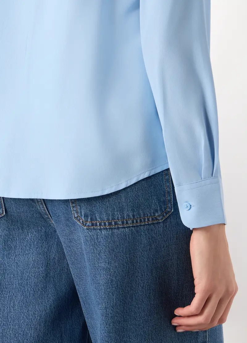 Camicia A Maniche Lunghe Tinta Unita Donna, Azzurro miniatura 3