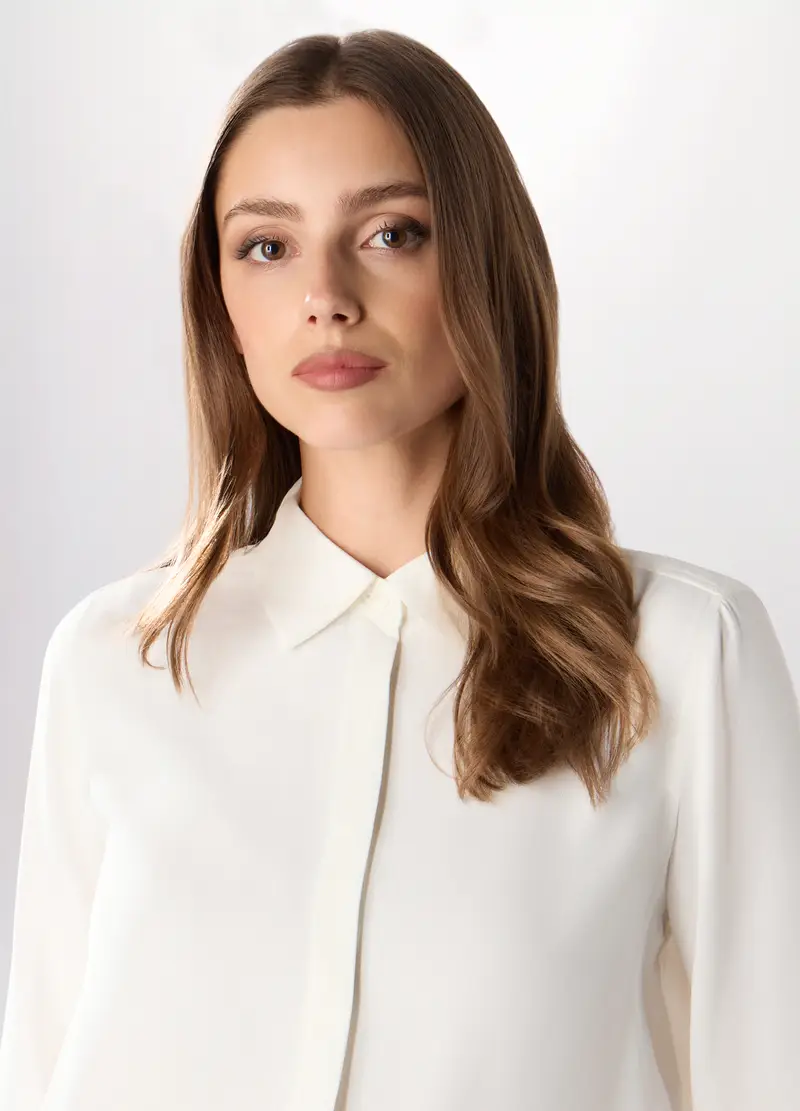 Camicia A Maniche Lunghe Tinta Unita Donna, Bianco miniatura 3