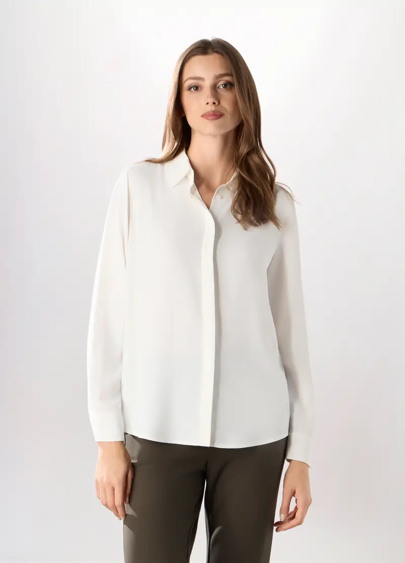 Camicia A Maniche Lunghe Tinta Unita Donna, Bianco