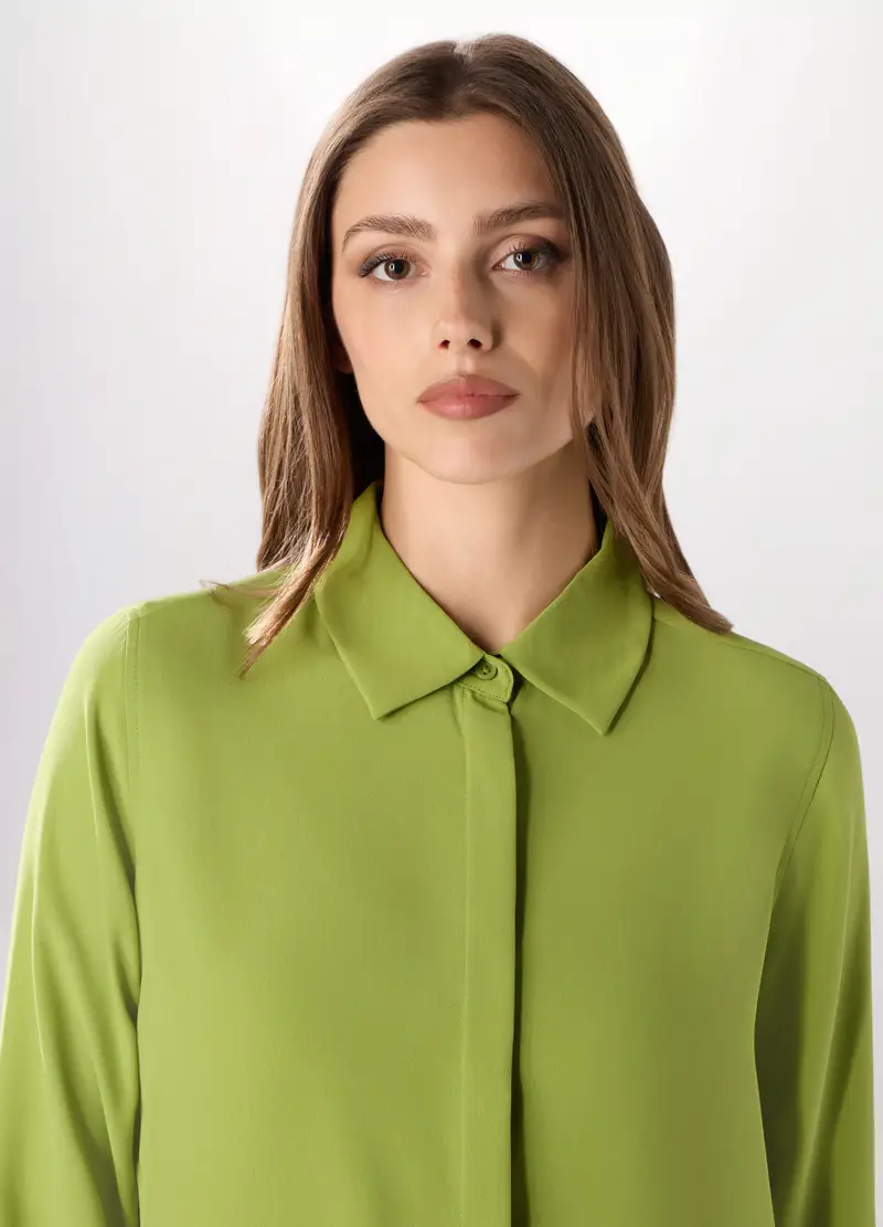 Camicia A Maniche Lunghe Tinta Unita Donna, Verde chiaro miniatura 3