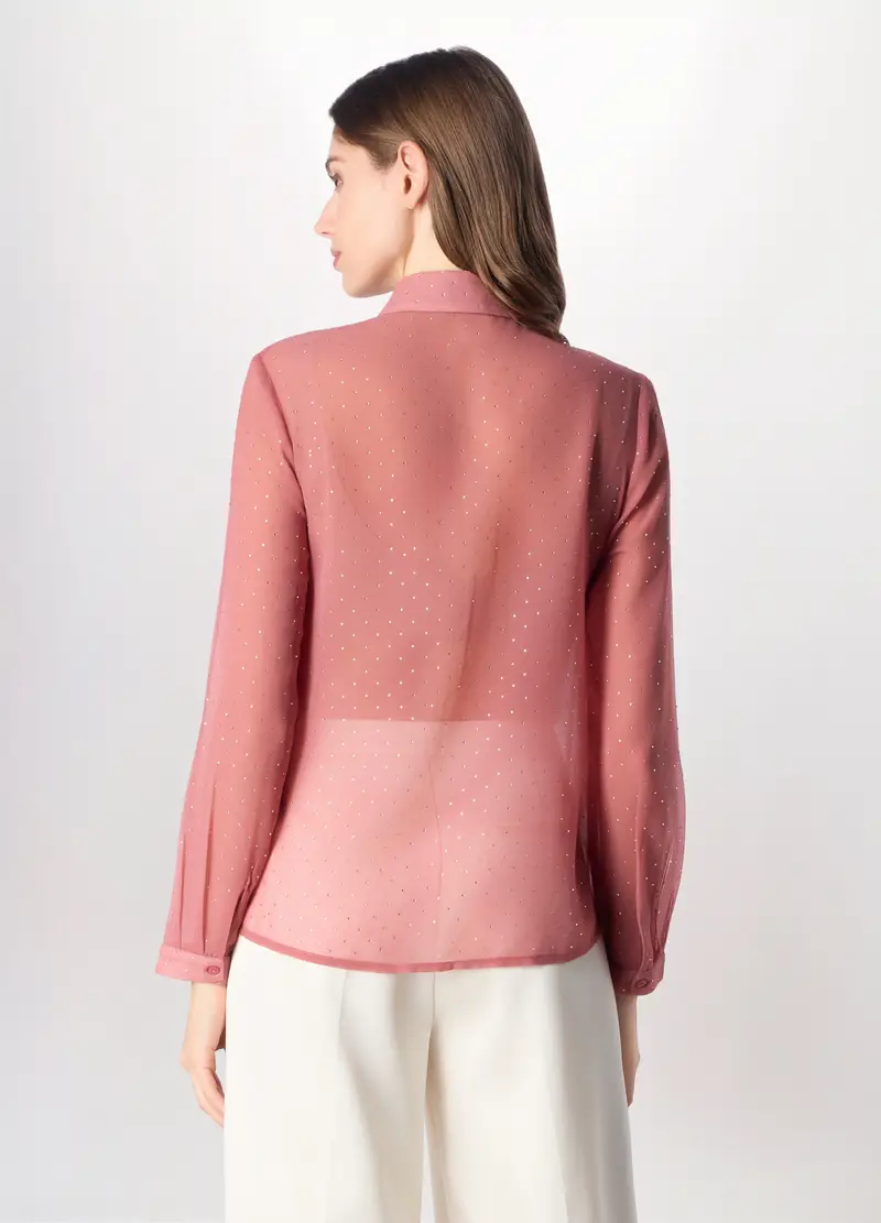 Camicia Chiffon Con Strass Donna, Rosa pastello miniatura 2
