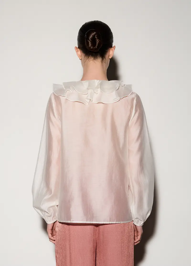 Camicia Con Scollo A V E Rouches Donna, Unisex, Bianco gesso miniatura 3