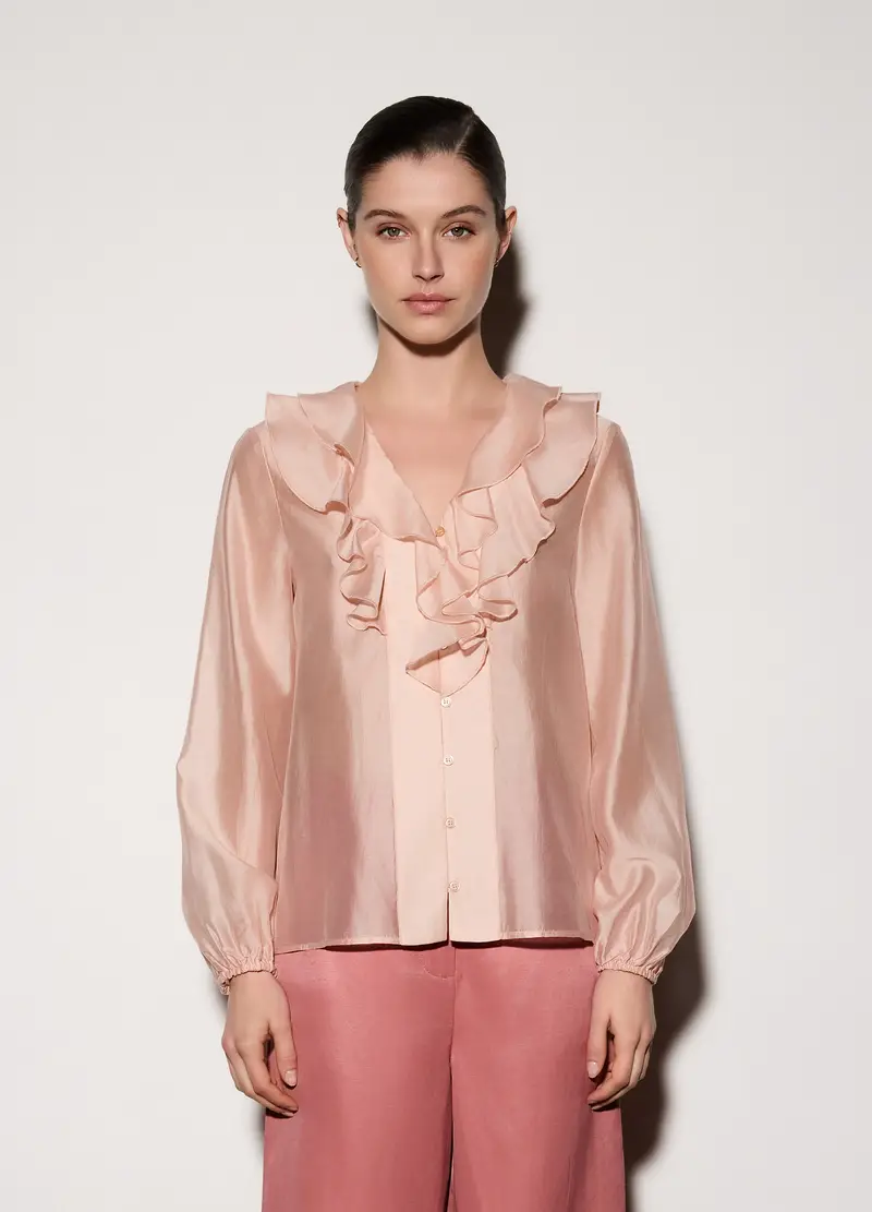 Camicia Con Scollo A V E Rouches Donna, Unisex, Rosa pastello miniatura 2