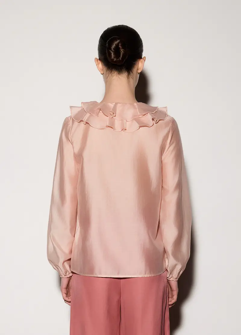 Camicia Con Scollo A V E Rouches Donna, Unisex, Rosa pastello miniatura 3