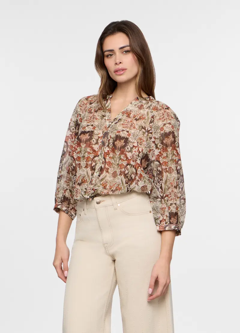 Camicia Crepe A Balze Donna, Beige chiaro