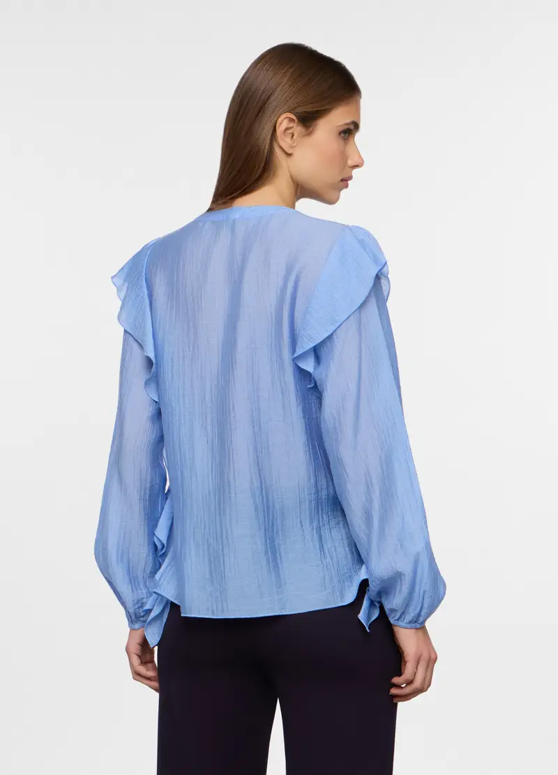 Camicia Crepe Con Rouches Donna, Azzurro celeste miniatura 2