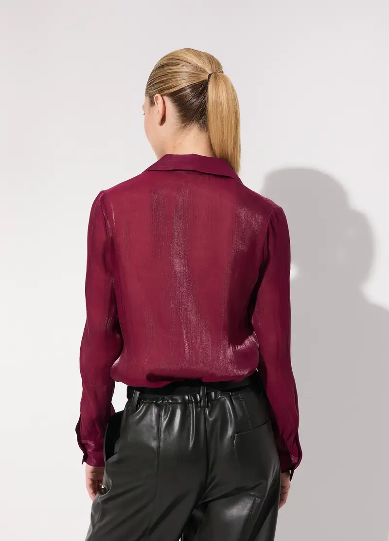 Camicia Crinkle A Mezzo Bottone Donna, Unisex, Rosso ciliegia miniatura 3